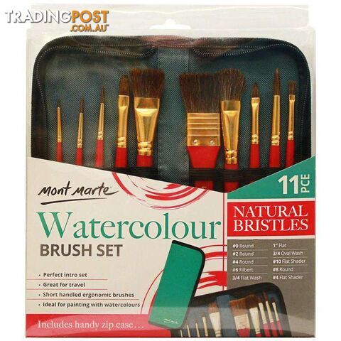 Mont Marte Brush Set For Watercolour in Wallet 11pcs - 9328577032042