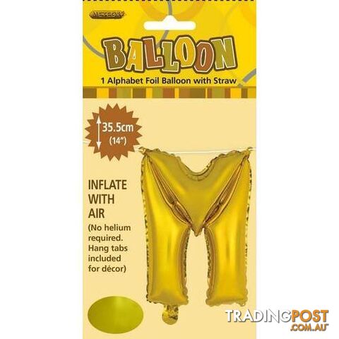 Gold M Alphabet Foil Balloon 35cm (14) - 9311965446620