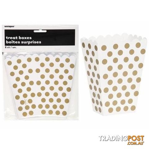 Dots Gold 8 Treat Boxes 14cm H x 10cm W x 6cm D (5.5 x 4 x 2.4) - 011179592975