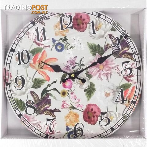 Decorative Print Wall Clock Spring Flowers 32cmD - 800835