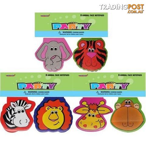 6 Animal Face Note Pads - 3 Assorted - 9311965754541