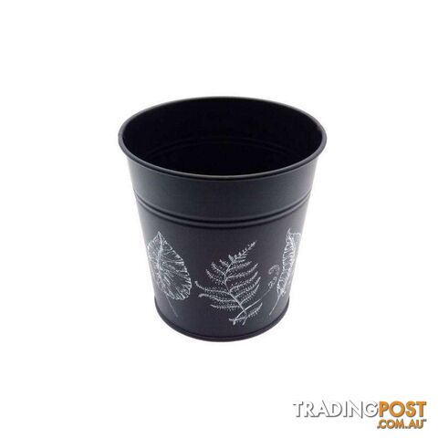 Round Pot Leaf Print Black 13cm - 800578
