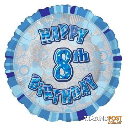 Glitz Blue 8th Birthday Round 45cm (18) Foil Balloon Packaged - 011179556526