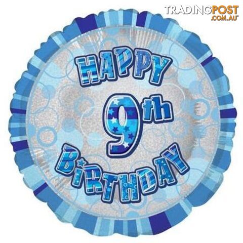 Glitz Blue 9th Birthday Round 45cm (18) Foil Balloon Packaged - 011179556533