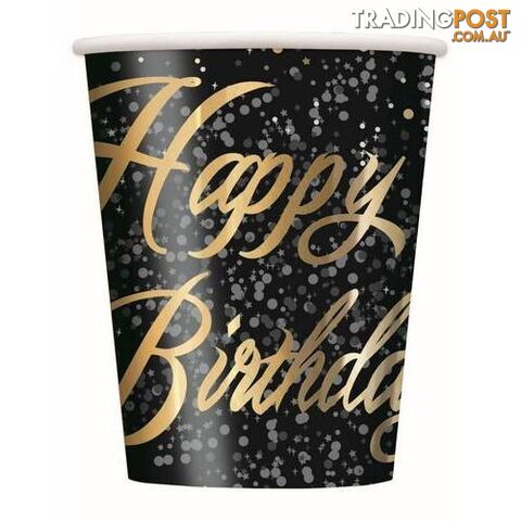Glitz Gold Happy Birthday 8 x 270ml (9oz) Foil Stamped Paper Cups -...
