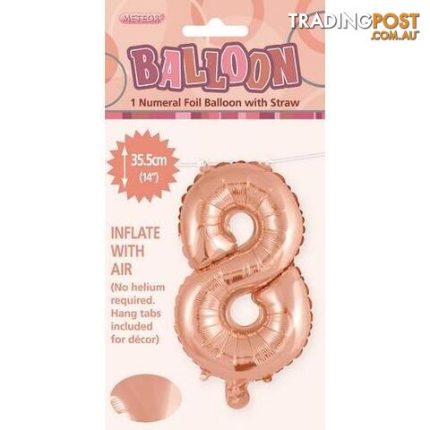 Rose Gold 8 Numeral Foil Balloon 35cm (14) - 9311965428480