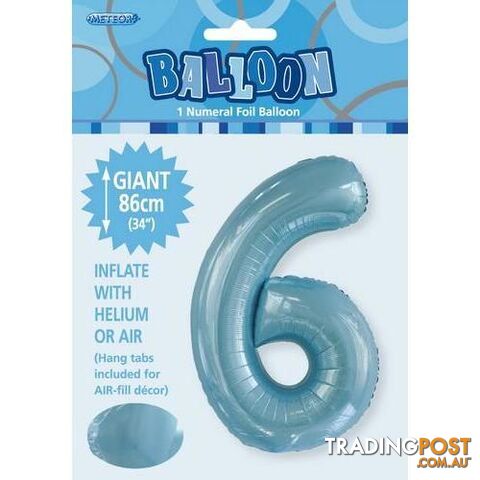 Powder Blue 6 Numeral Foil Balloon 86cm (34) - 9311965506669