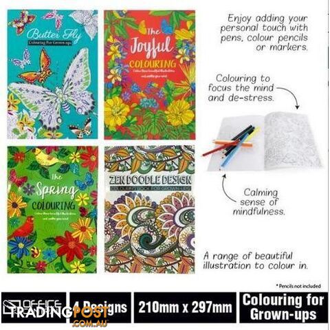 Calming Colouring Book Adults 4 Designs A5 - 9326243220144