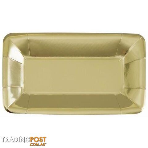 Gold Foil 8 x 23cm x 13cm (9 x 5) Rectangle Appetizer Paper Plates - 011179516858