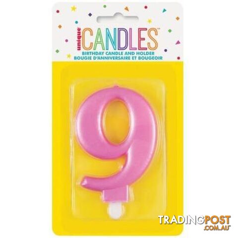 Numeral Candle 9 - Metallic Pink - 011179196098