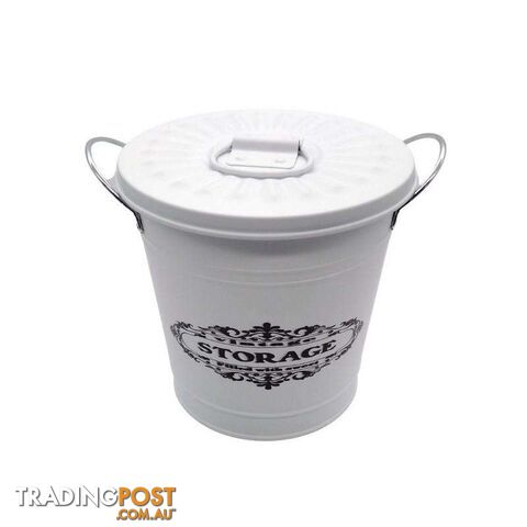 Round Bucket with Lid White 19x19cm High - 800623