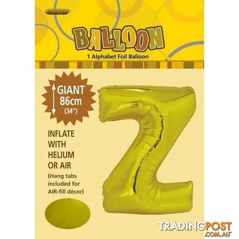 Gold Z Alphabet Foil Balloon 86cm (34) - 9311965431855