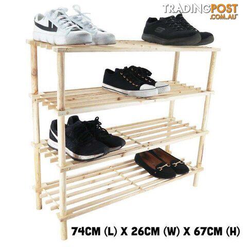 Shoe Rack 4 Tier Natural 74x26x67cm - 9337922003477