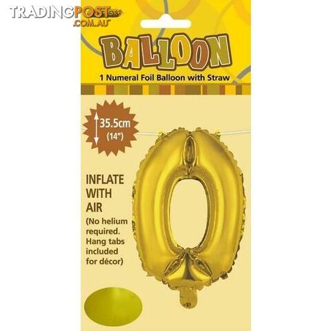 Gold 0 Numeral Foil Balloon 35cm (14) - 9311965428909