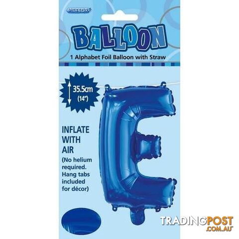 Royal Blue E Alphabet Foil Balloon 35cm (14) - 9311965447146