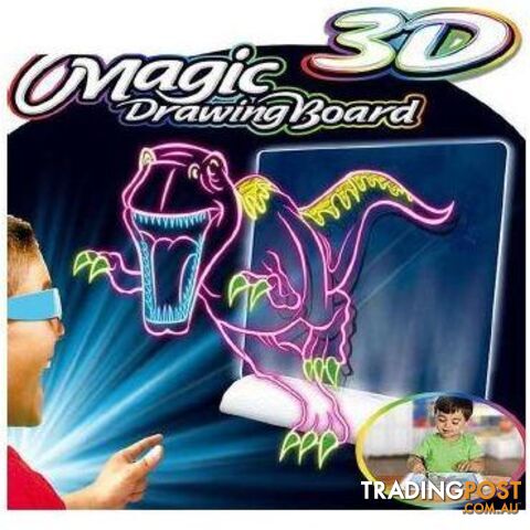 Educational 3D Magic Drawing Pad Reusable Markers Glow Light - 9348262030214