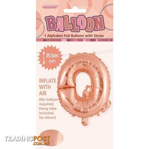 Rose Gold Q Alphabet Foil Balloon 35cm (14) - 9311965447665