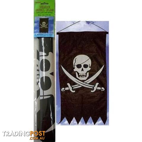 Pirate Skull Flag With Pole & String 43 x 86cm - 9311965127291