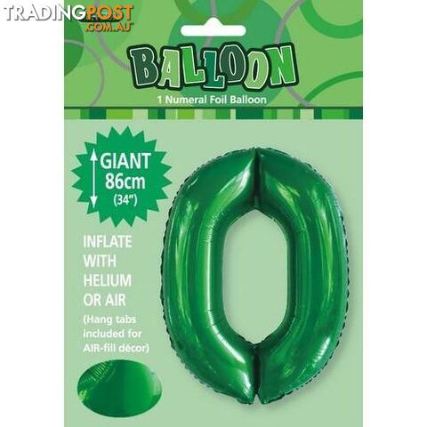 Emerald Green 0 Numeral Foil Balloon 86cm (34) - 9311965506805