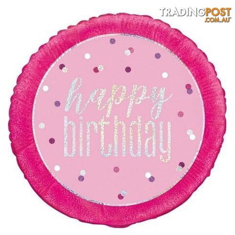 Pink Happy Birthday 45cm (18) Foil Prismatic Balloon Packaged - 011179833665