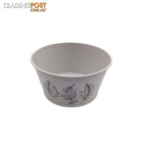 Round Pot Leaf Print Cream 19.5x10cm High - 800592