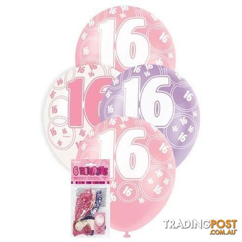 Glitz Pink 6 x 30cm (12) Latex Balloons - 16 - 011179808717