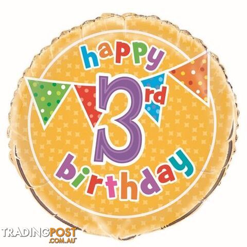 Polka Dot Happy 3rd Birthday 45cm (18) Foil Balloon Packaged - 011179515639