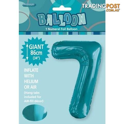 Caribbean Teal 7 Numeral Foil Balloon 86cm (34) - 9311965506379