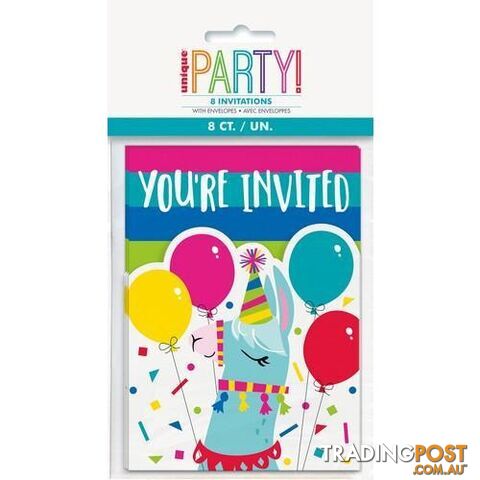 Llama Birthday 8 Invitations 9.7 x 3.6cm (5.3 x 3.8) - 011179732340