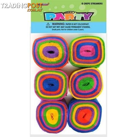 Crepe Streamers Rainbow 6 x 12m (40ft) - 9311965158066