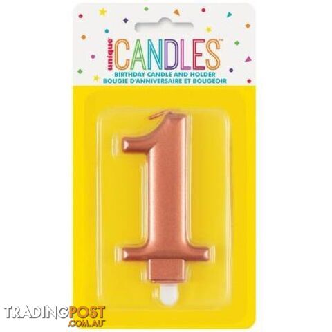 Numeral Candle 1 - Metallic Rose Gold - 011179196210