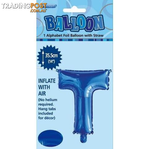 Royal Blue T Alphabet Foil Balloon 35cm (14) - 9311965447290