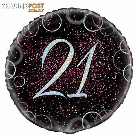 Glitz Pink 21st Birthday 45cm (18) Foil Balloon Packaged - 011179557943