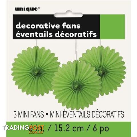 3 Decorative Fans Lime Green 15cm (6) - 011179632589