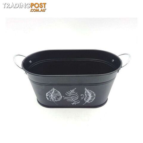 Oval Tub With Handles Leaf Print Black 13x22.5x10.5cm High - 800596