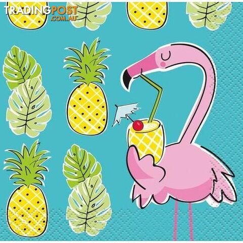Summer Pineapple & Flamingo 16 Luncheon Napkins 2ply 33cm x 33cm (13 x 13) -...