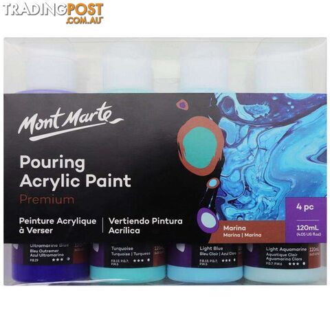 Premium Pouring Acrylic Paint 120ml 4pc Set - Marina - 9328577040368