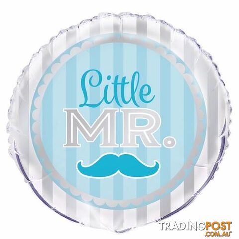 Little Mr Blue Boy Mustache 45cm (18) Foil Balloon Packaged - 011179539703