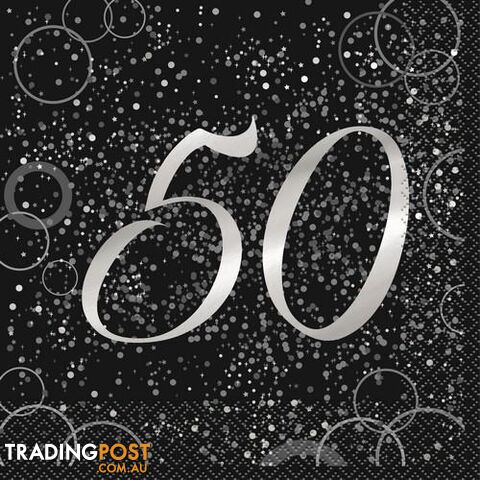Glitz Silver 16 Foil Stamped 50 Luncheon Napkins 2ply 33cm x 33cm (13 x 13) -...