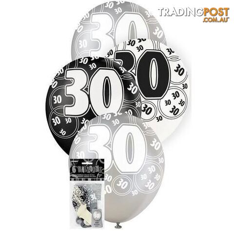 Glitz Black 6 x 30cm (12) Latex Balloons - 30 - 011179808946