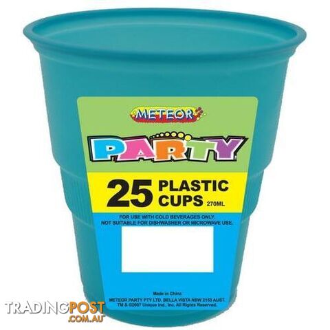 Caribbean Teal 25 x 270ml (9oz) Plastic Cups - 9311965301080