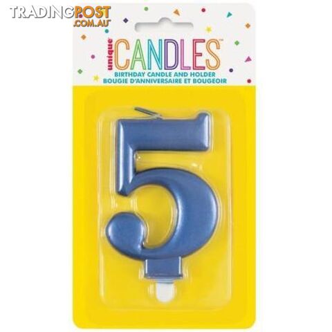 Numeral Candle 5 - Metallic Blue - 011179196159