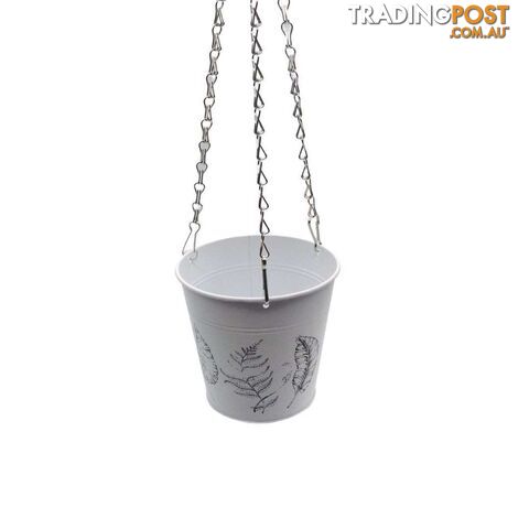 Hanging Bucket with Chain Leaf Print White 15x14.5cm High - 800618