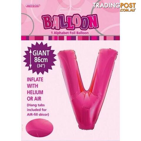 Hot Pink V Alphabet Foil Balloon 86cm (34) - 9311965431510