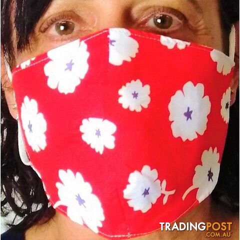 Fabric Mask White Flowers on Red - 6920200722042