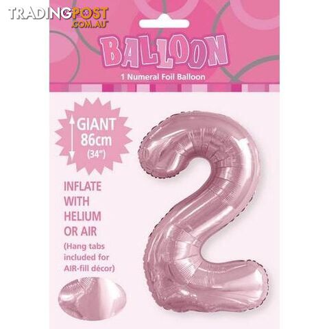 Lovely Pink 2 Numeral Foil Balloon 86cm (34) - 9311965506522