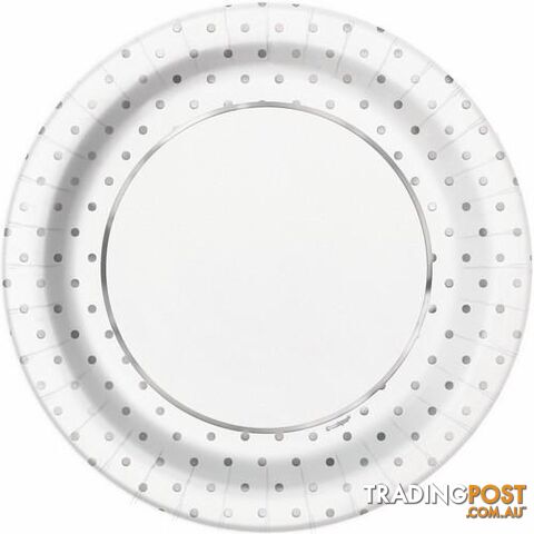 Foil Stamped Mini Dots Silver 8 x 23cm (9) Paper Plates - 011179725656