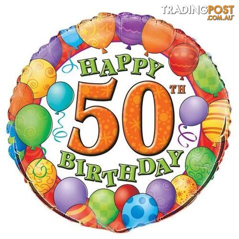 50th Birthday Balloon 45cm (18) Foil Balloon Packaged - 011179530830