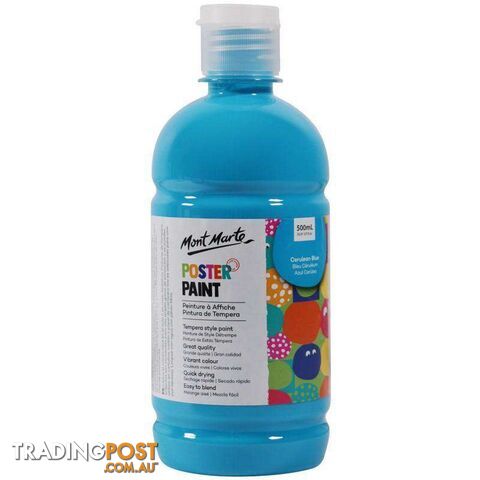 Mont Marte Poster Paint Cerulean Blue 500ml - 9328577019043