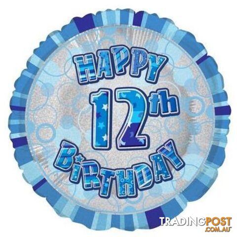 Glitz Blue 12th Birthday Round 45cm (18) Foil Balloon Packaged - 011179556564